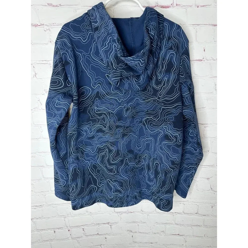 Old Navy Active Dynamic Fleece Blue Wavy Lines Hoodie Boys Large 10 12 Kids